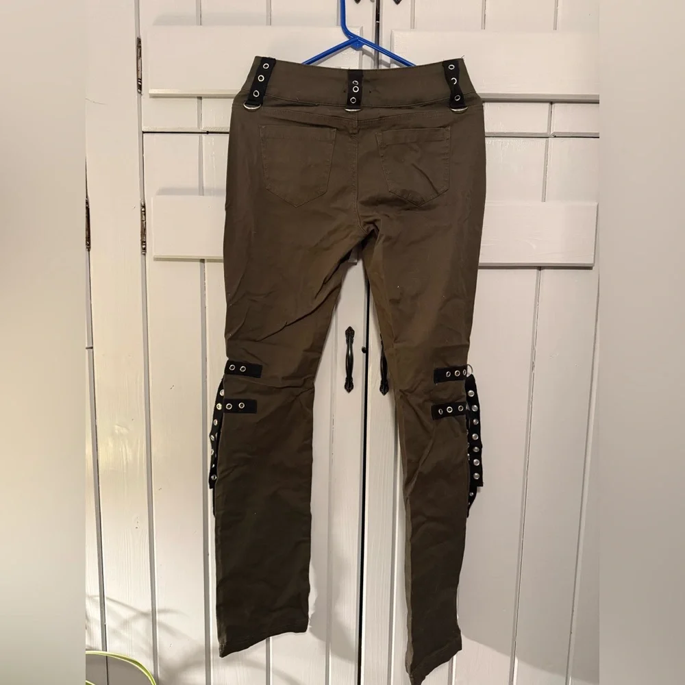Hot Topic Dark Olive Pants with Black Accents - Picture 6 of 8